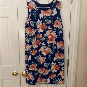 Floral Sleeveless Dress - Blue and Orange Lands End size 14